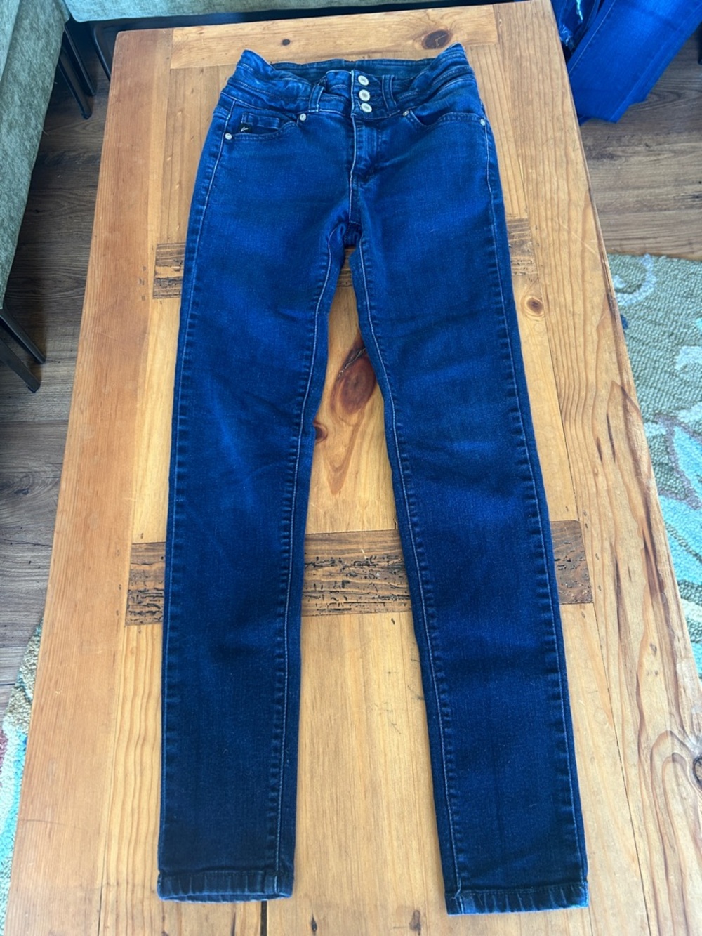 KanCan Dark Blue High-Rise Skinny Jeans with Triple Button Waist